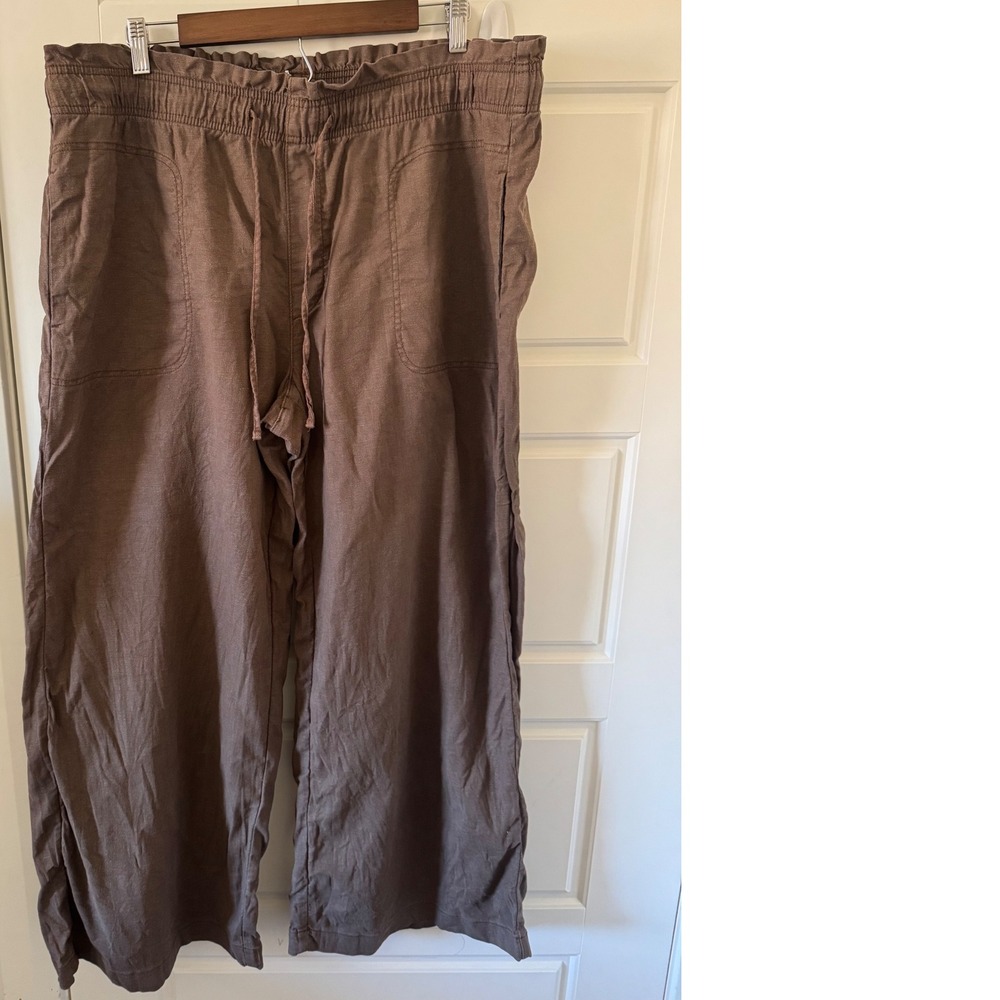 American Eagle sz XL Brown Linen Oversized Wide Leg Drawstring Pants Laggenlook - Picture 4 of 10